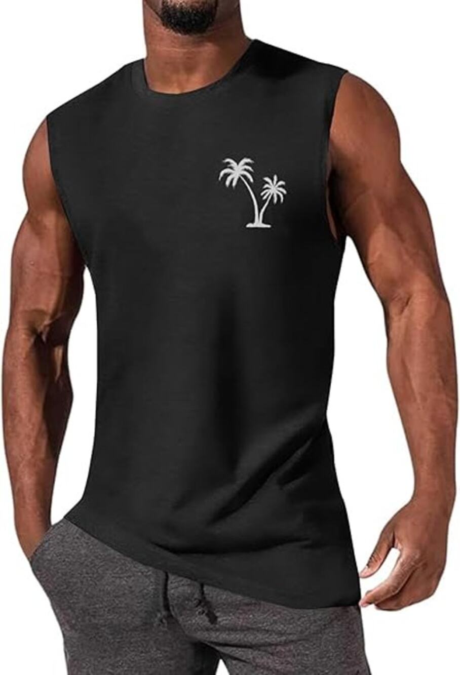 NWT Iudam Black Sleeveless Palm Tree Graphic Tank Top Men's Size Small